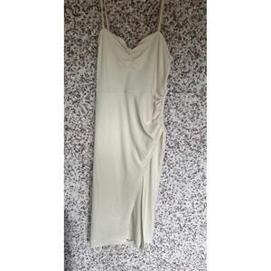 Forever 21 Beige Ribbed Side-Ruched Midi Dress – Size Large